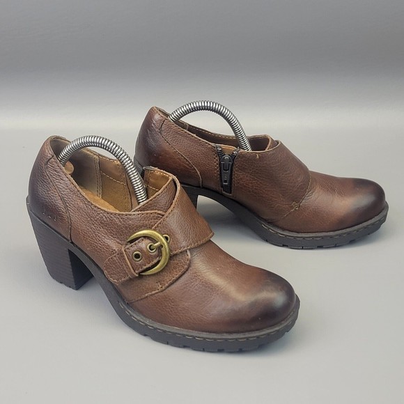 BOC Born Concepts‎ Women's Sz 6.5 US/37 EU Brown Leather Zip Heeled Shoes C03752 - Picture 1 of 16